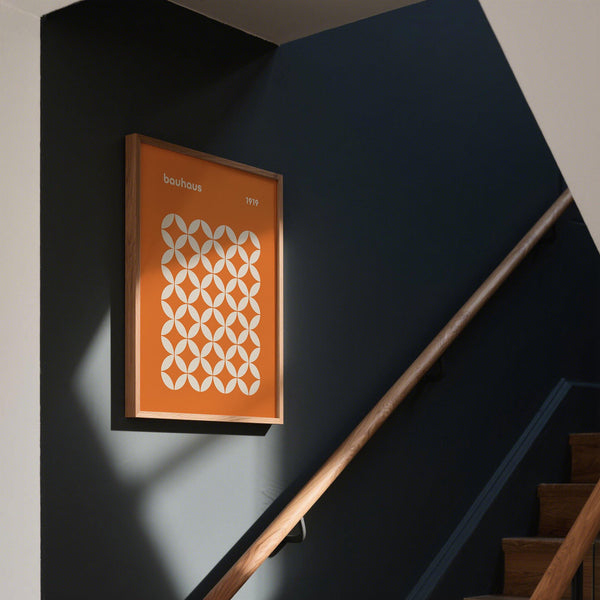 Decorative orange poster in minimalist Bauhaus tradition, perfect for modern homes.