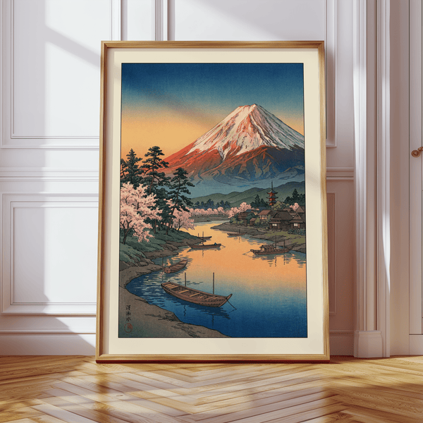 Mount Fuji Sunset Poster close-up highlighting snow-capped peak