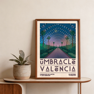 Minimal Valencia City Poster depicting symmetrical boulevard and coordinate numbers