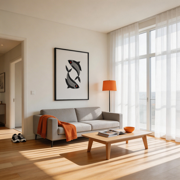 Madhubani Fish Wall Art artwork displaying intricate scales and waves