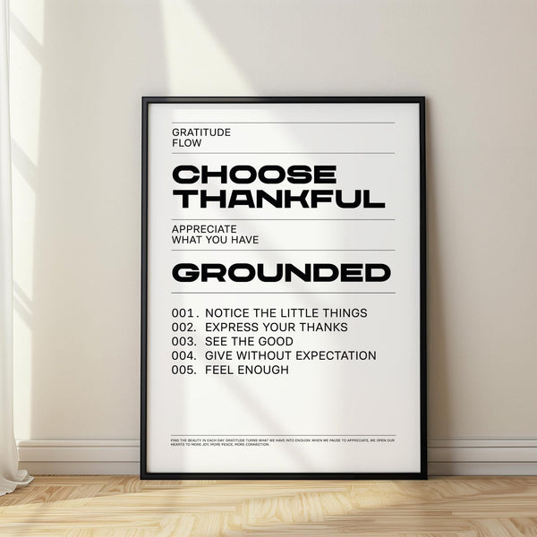 Gratitude Wall Art with bold black lettering on white background for modern interiors.