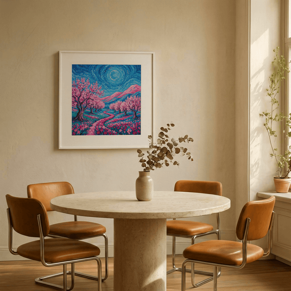 Van Gogh Floral Print with Pink floral landscape for nursery wall art