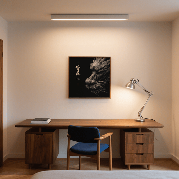 Intricate Dragon Wall Art with black and gray for den art print