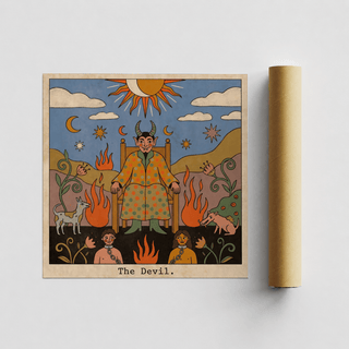 Bottom section wall art print showing two chained figures beneath the throne in Tarot Card Devil Art
