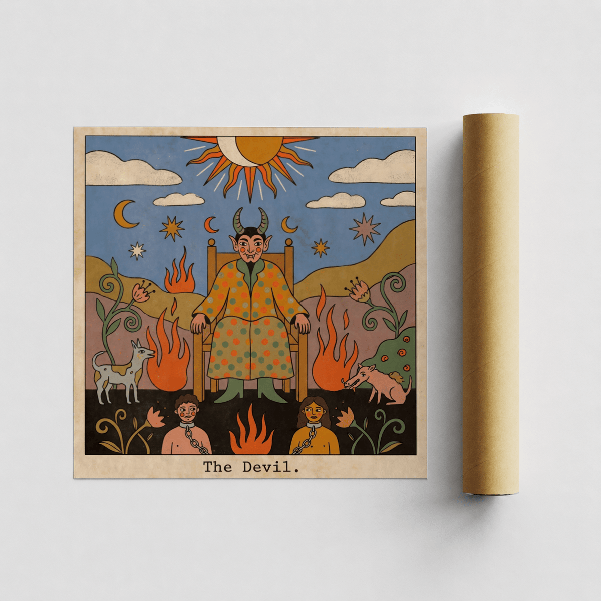 Bottom section wall art print showing two chained figures beneath the throne in Tarot Card Devil Art