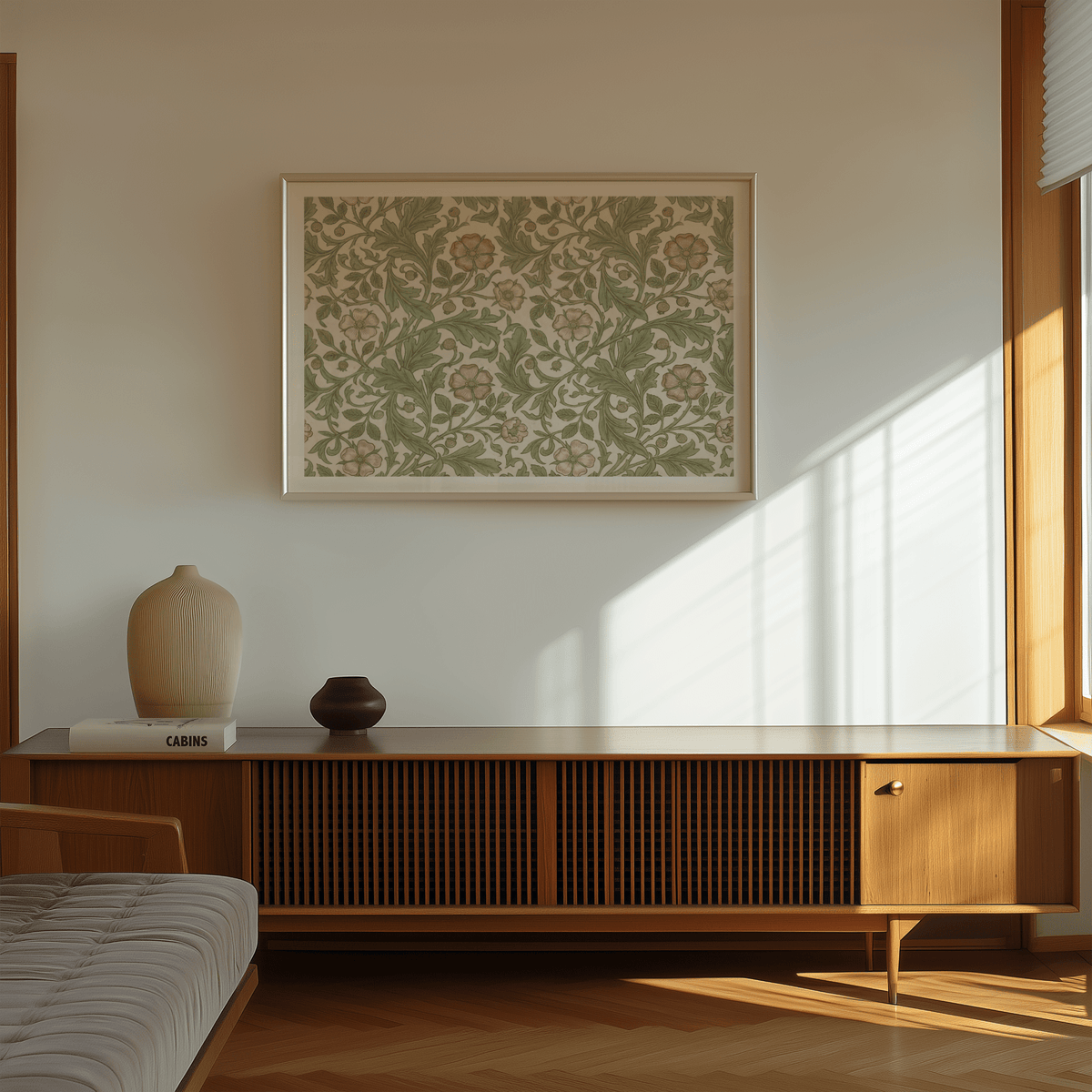 Delicate Botanical Wall Decor art print for office with beige and white