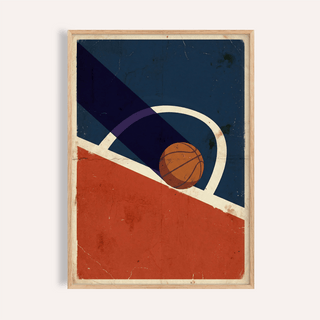 Vintage Basketball Poster with curved court arc and distressed texture