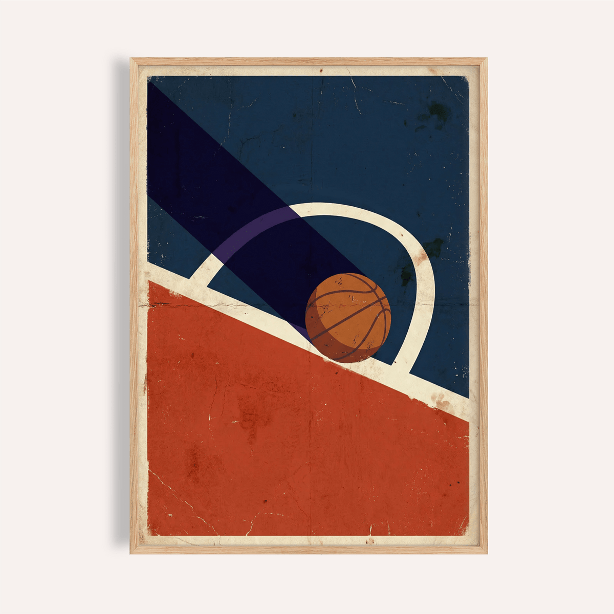 Vintage Basketball Poster with curved court arc and distressed texture