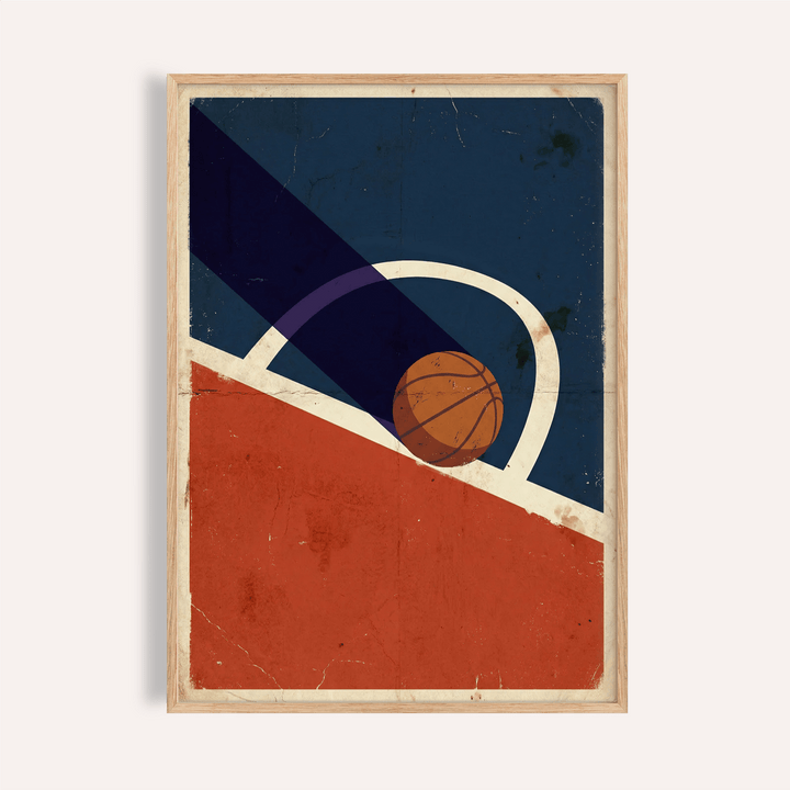 Vintage Basketball Poster with curved court arc and distressed texture