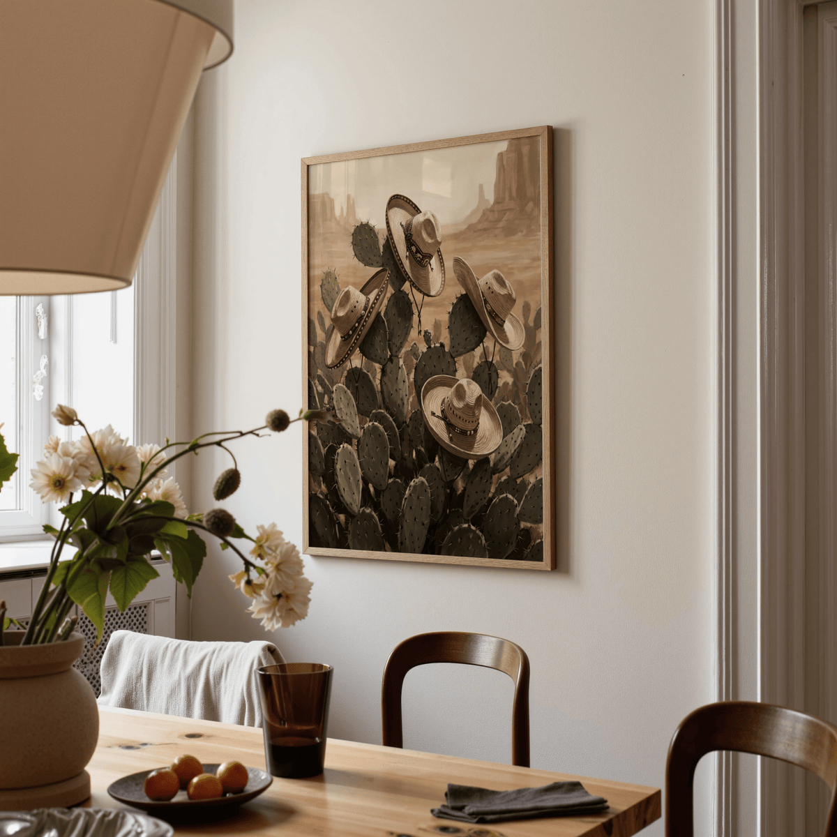 Southwestern Art Prints with brown and green palette, living space wall art