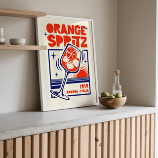 Minimal flat-shape bar poster with stemmed glass, decorative stars, and 1919 text