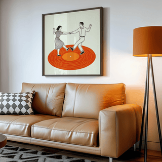 Vintage Dance Art Print, orange accent, perfect for office wall art