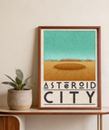 Close-up of Asteroid City Poster wall print highlighting geometric ASTEROID CITY text