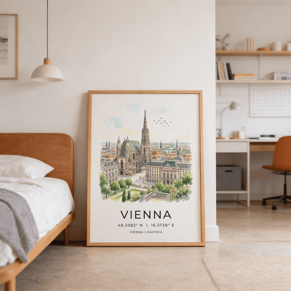 Full Vienna Cityscape Art Print showing cathedral, surrounding buildings, and garden terrace