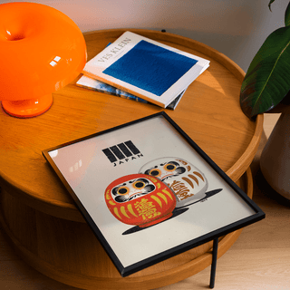 Daruma Doll Print with beige yellow highlights for hallway