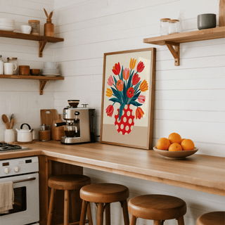 Colorful Floral Art Print in Red and Green for bedroom decor