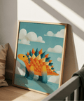 Cute Dinosaur Art Print with playful dinosaur for kids room