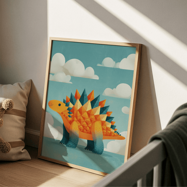Cute Dinosaur Art Print with playful dinosaur for kids room