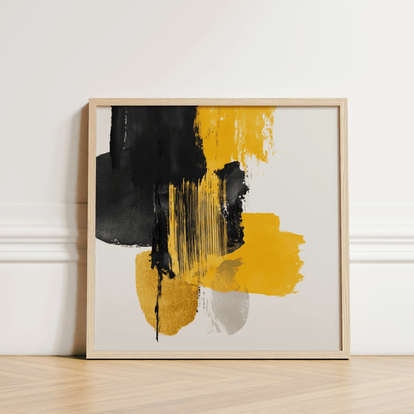 Dynamic Abstract Poster Art using yellow, black for entryway wall art