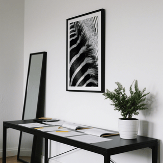 Cropped zebra hide stripes wall art poster close-up