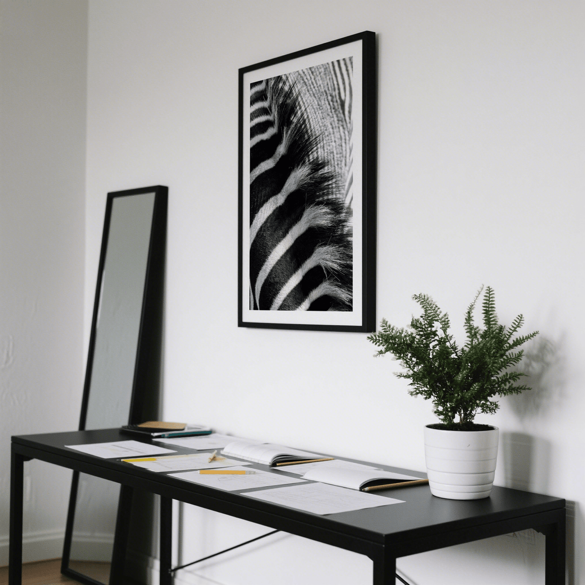 Cropped zebra hide stripes wall art poster close-up