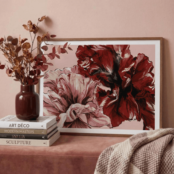 Detail of dark flower core and highlight strokes on oversized petals