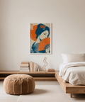 Retro Geisha Print Japanese poster in Orange Beige for bedroom decor