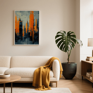 Contemporary Urban Art wall art showing orange, gray, and black colors for office