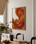 Abstract Wave Art Print with swirling lines, Brown Beige colors for lounge