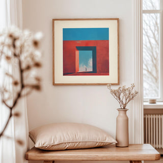 Conceptual wall art with a mysterious doorway to the sky