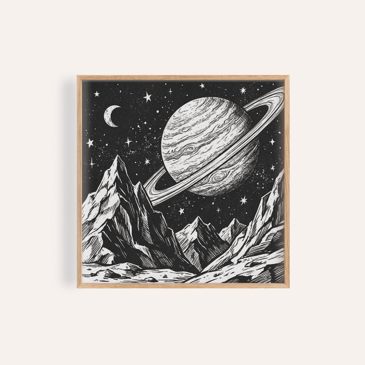 Mountain Space Poster in Black and White for living room wall art