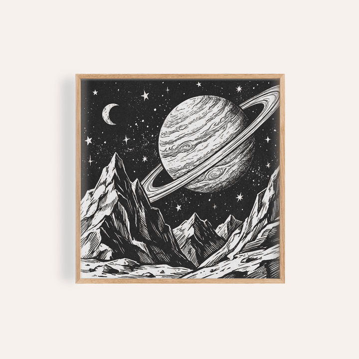 Mountain Space Poster in Black and White for living room wall art