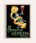 Vintage Aperitivo Print with blue attire and yellow lemon, perfect for kitchen wall art