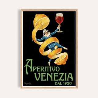 Vintage Aperitivo Print with blue attire and yellow lemon, perfect for kitchen wall art