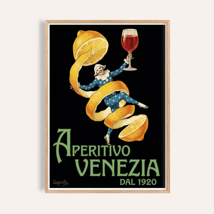 Vintage Aperitivo Print with blue attire and yellow lemon, perfect for kitchen wall art