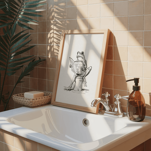 Hand-drawn amphibian reading a book poster with sketch linework