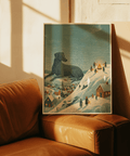 Winter Landscape Wall Art with snowy scenery in Blue and Beige for office