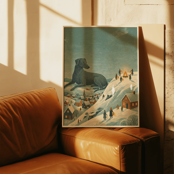 Winter Landscape Wall Art with snowy scenery in Blue and Beige for office