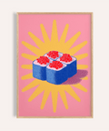 Sushi Poster in Blue, Yellow, Pink for kitchen wall art