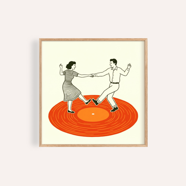 Vintage Dance Art Print with orange tones for living room wall art poster