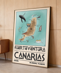 Framed Canary Islands Wall Art in hallway displaying island silhouette with large CANARIAS typography