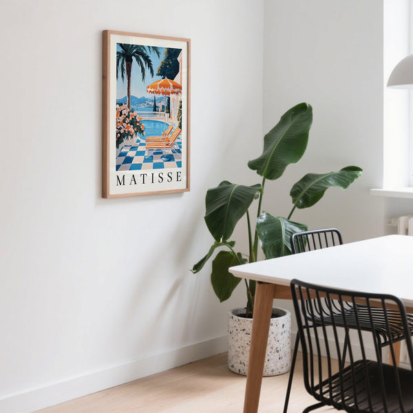 Vibrant Amalfi Coast wall art featuring a relaxed vacation setting with mountain views.