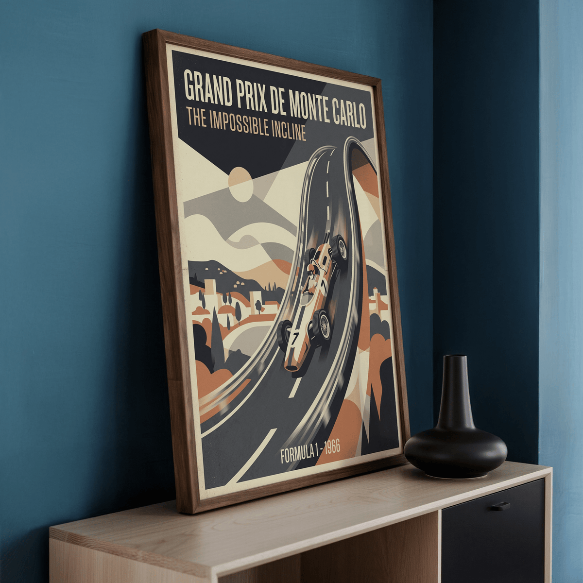 Lower section racing wall art print with “Formula 1 - 1966” text along the bottom