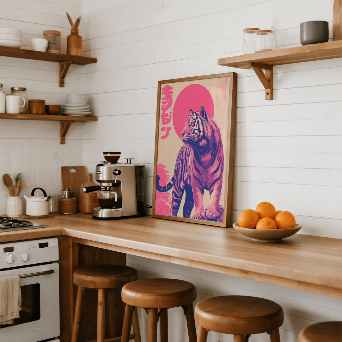 Colorful Tiger Wall Art with beige and brown for nursery wall print