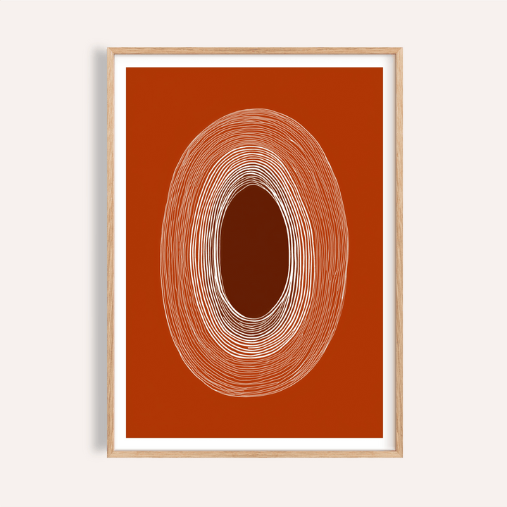 Concentric oval rings wall art print with dark center