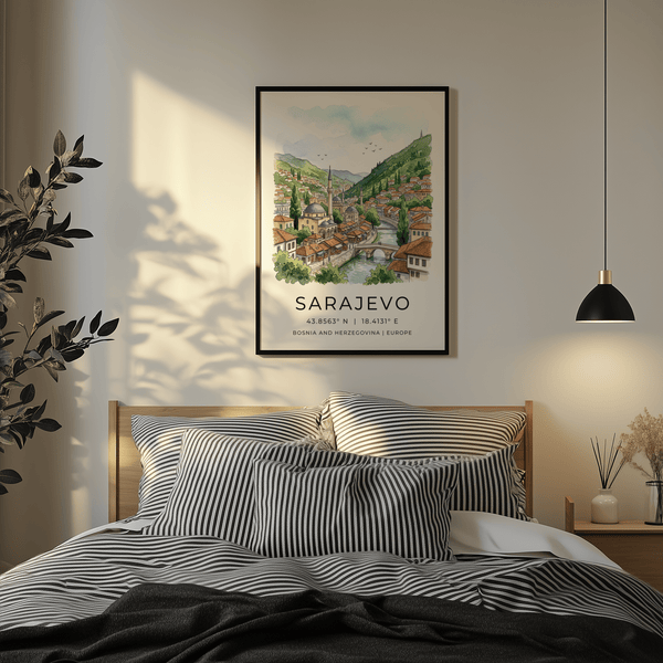 Sarajevo City Print poster with hillside homes and valley skyline