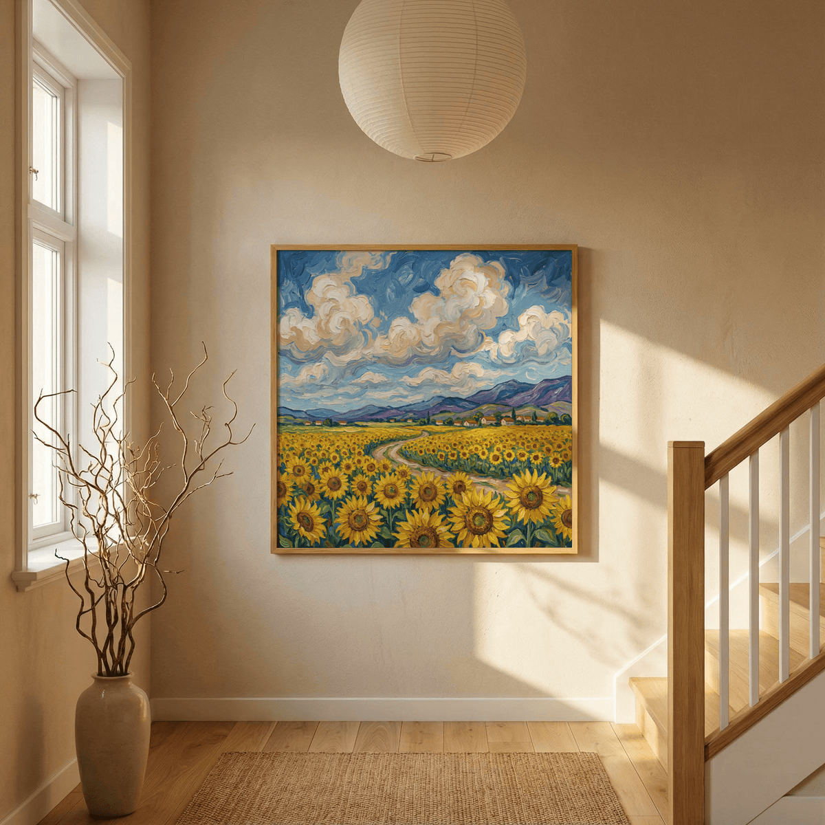 Nature-inspired Sunflower Field Poster for dining room wall art in Yellow and Multicolored
