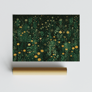 Close-up of Wildflower Wall Art showing Green, Yellow, Beige tones