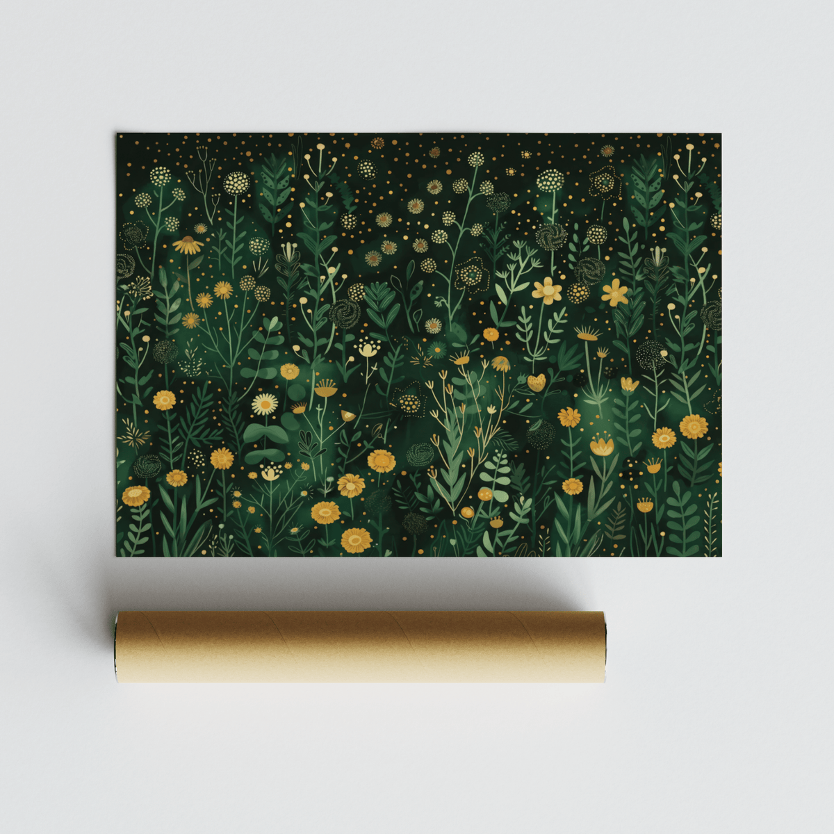 Close-up of Wildflower Wall Art showing Green, Yellow, Beige tones