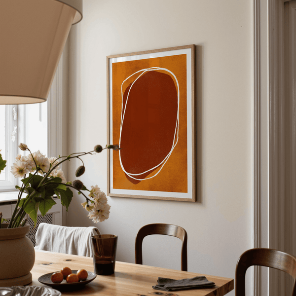 Detail of hand-drawn white contour lines over muted orange surface